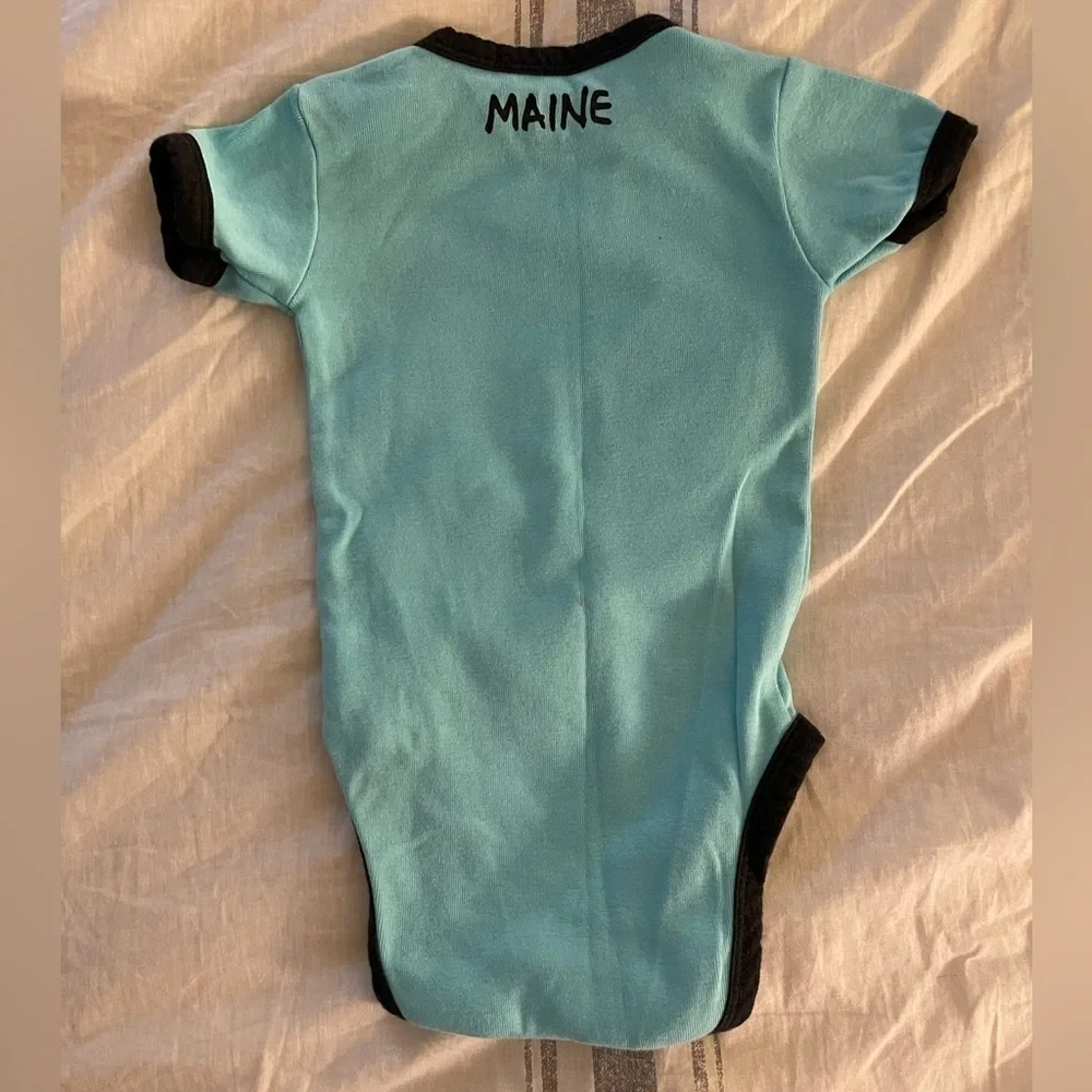 Lazy One | stud puffin light blue Maine onesie | baby boy 12 mo